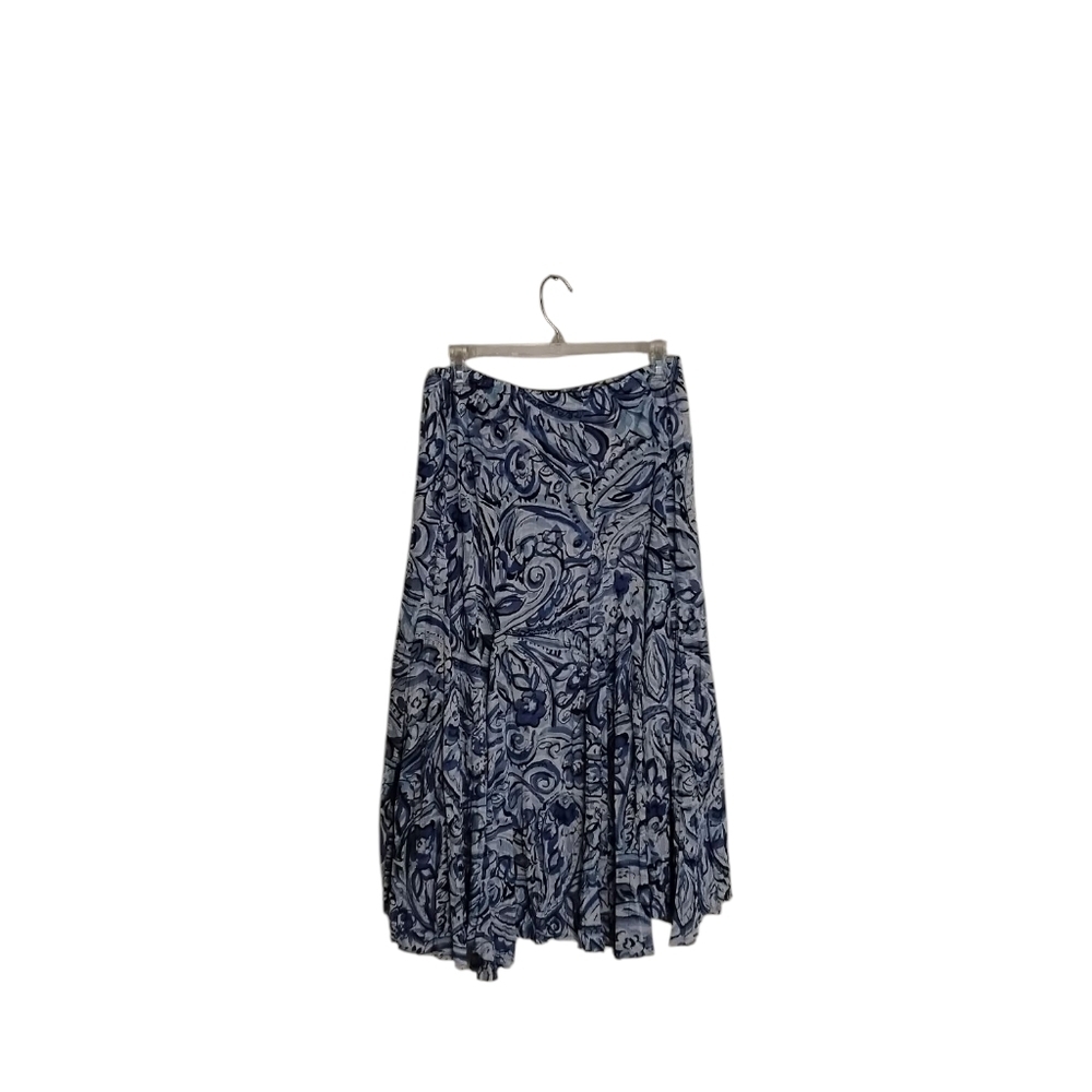 Rafael Women's M Paisley Print Blue White Spring Flowy Pleats Elastic Midi Skirt - Picture 1 of 4